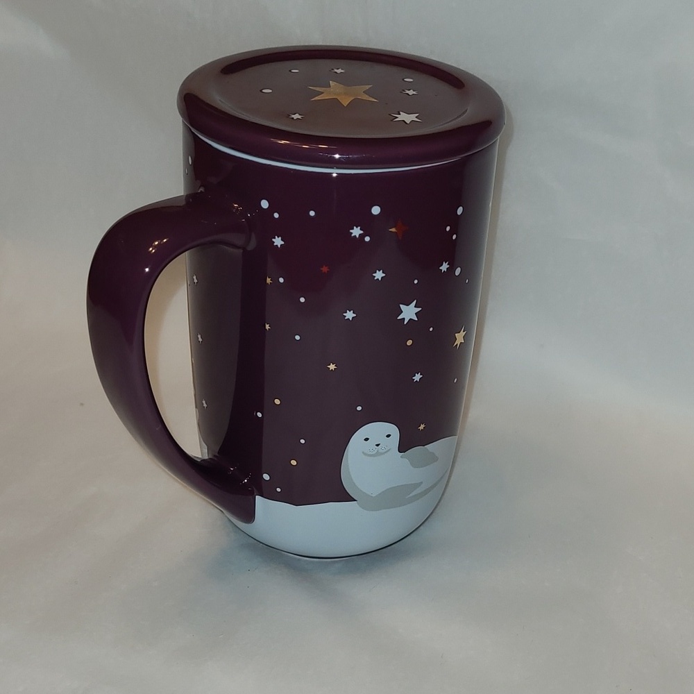 DAVID’S TEA Nordic Mug Purple Plum White Seal Gold Stars Design Winter Snow - Picture 2 of 8